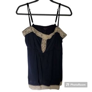 109. Torrid Women's 1X Navy Blue Spaghetti Strap Tank Top With Off-White Lace